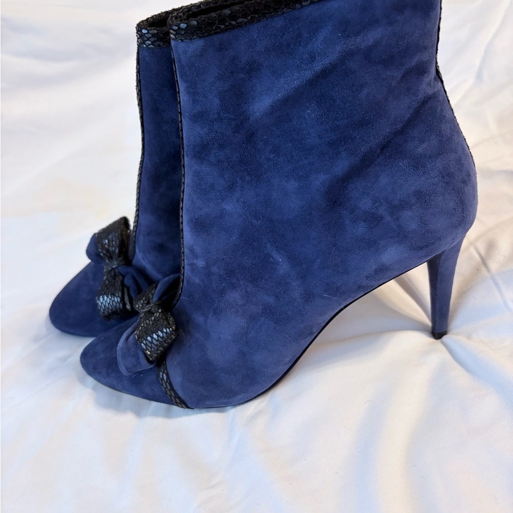Karl Lagerfeld Blue Suede Heeled Boots with Bow